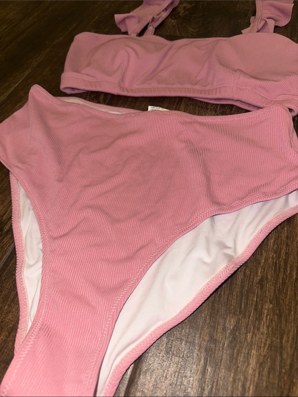 Women’s Pink Ribbed High Waist Bikini Set Size Large NWT - Picture 3 of 10